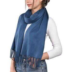 Women's Blue Pashmina Shawl Wraps Cashmere Feel Winter Scarf Soft Warm Blanket